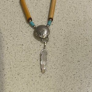 Native American Sterling Silver and Turquoise Dreamcatcher Necklace